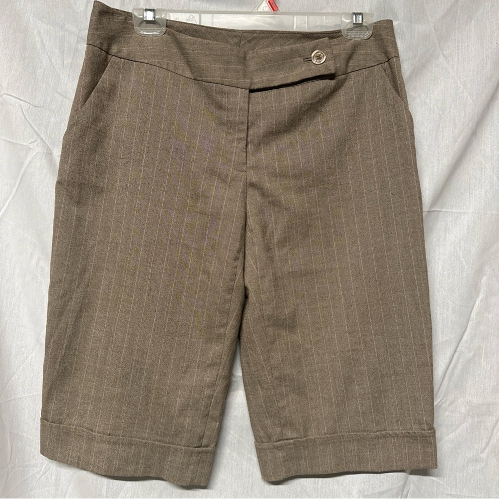AGB Tan Women's Pinstripe Bermudas
